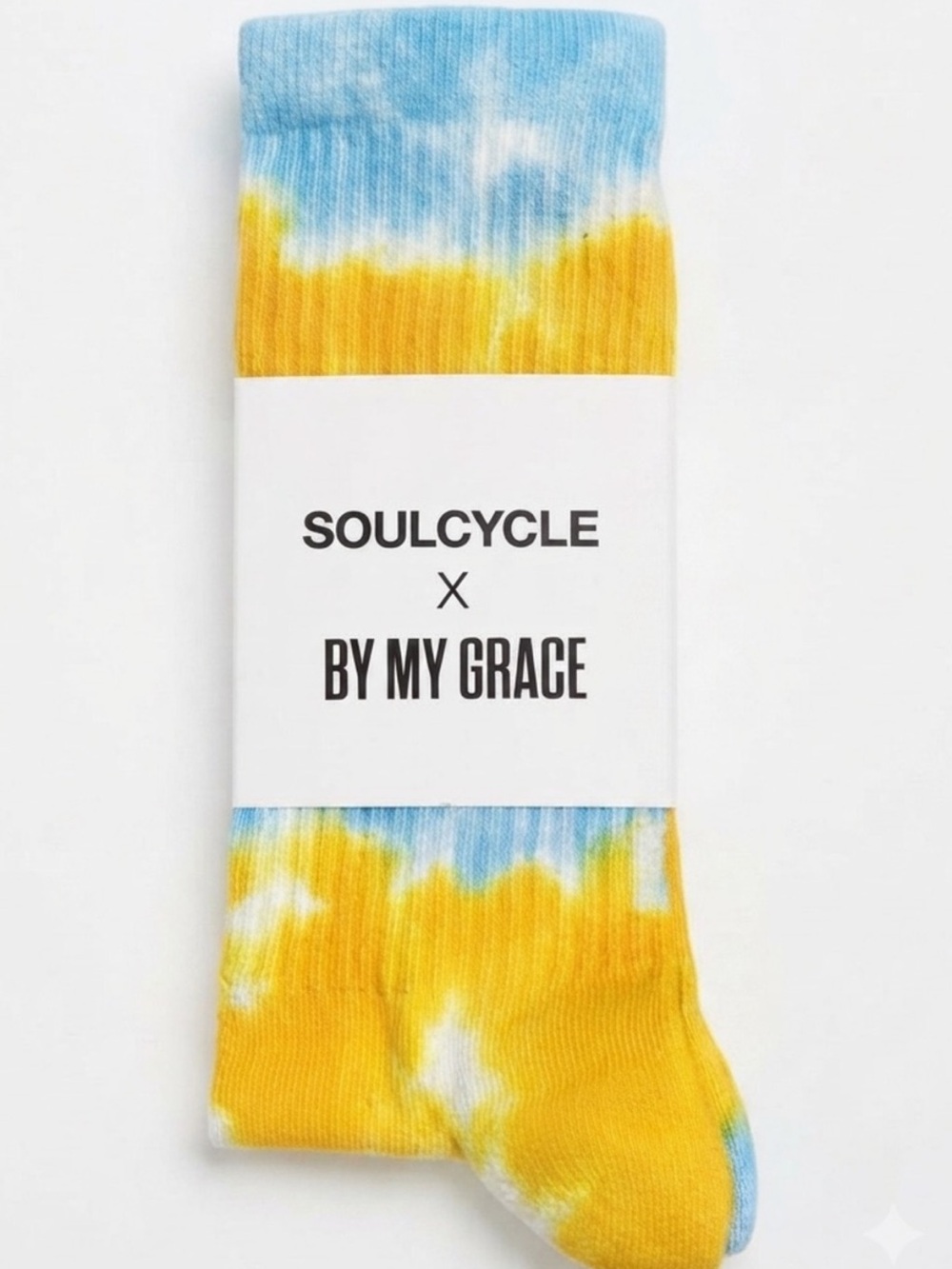 NWT By My Grace SoulCycle Calf Socks Blue Yellow Hand Dyed One Size